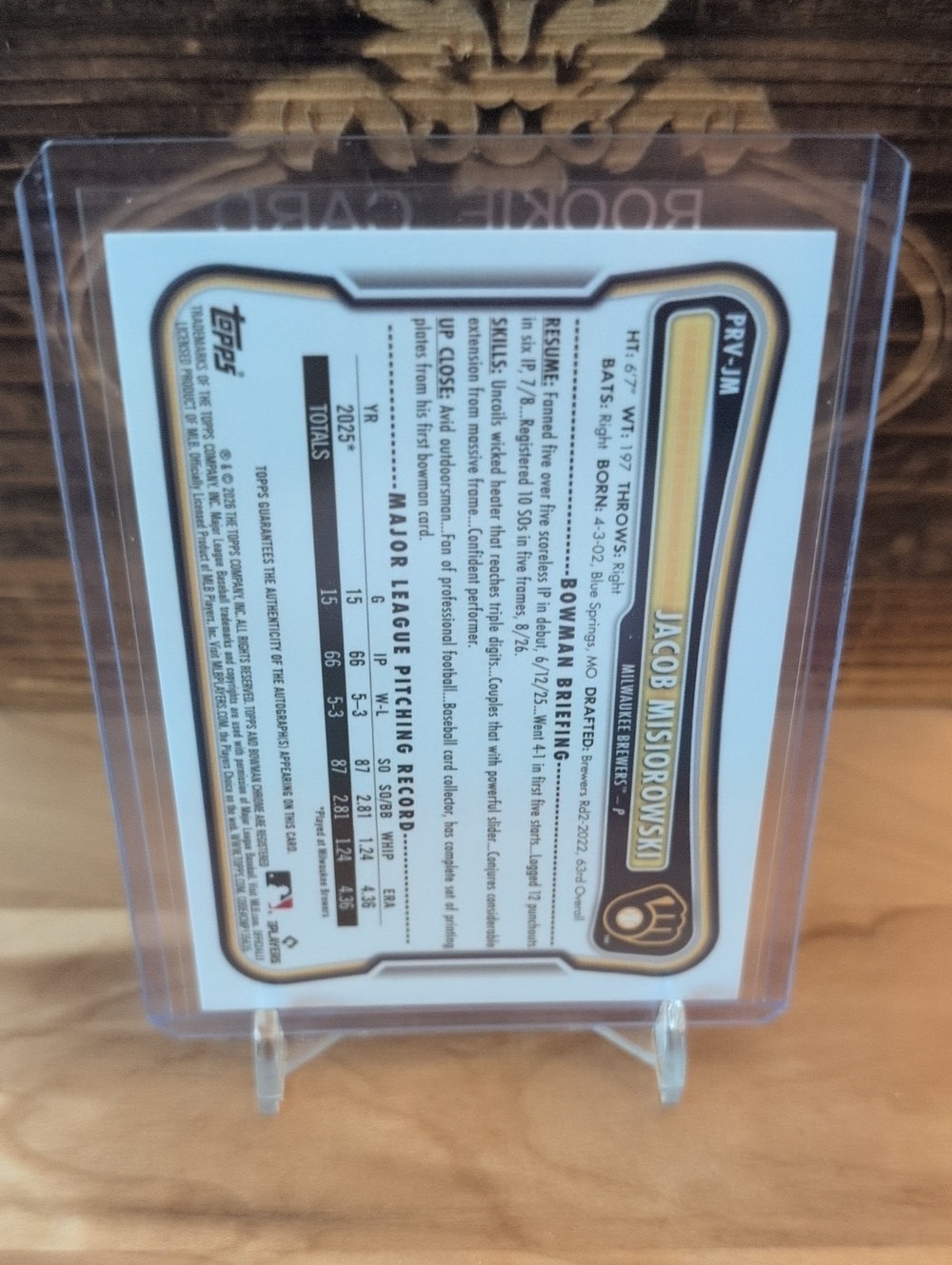 2026 Bowman Jacob Misiorowski Rookie Autographed Card Brewers 🔥🔥🔥 - Picture 3 of 4